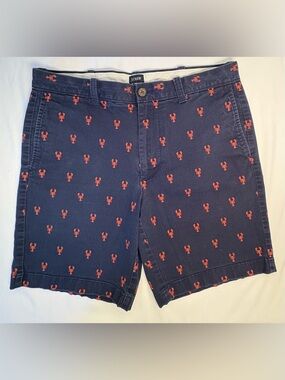 Men's J. Crew Navy Blue Shorts with Red Lobster Print - Sz 32